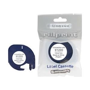 Rillprint compatible LetraTAG tape voor Dymo 91200, 12 mm, papier, wit - 8712794855064