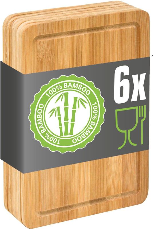 6-delige Set: Mooie Broodplankjes van Bamboe - 22x15 Houten Ontbijtplanken - Kleine Houten Snijpl...