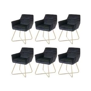 Mendler Set van 6 eetkamerstoel HWC-F37, stoel keukenstoel, retro design fluweel gouden poten ~ zwart - zwart Textiel 6x69528