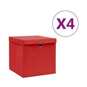 vidaXL Opbergboxen met deksels 4 st 28x28x28 cm rood - 325220