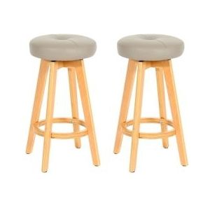 Mendler Set van 2 barkrukken Navan, barkruk counter stool, hout imitatieleer draaibaar ~ taupe, lichtgekleurde poten - bruin Massief hout 2x74181