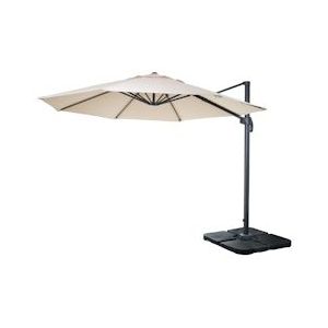Mendler Zweefparasol HWC-A96, parasol, rond Ø 3m polyester aluminium/staal 23kg ~ crème met voet - beige Textiel 138535+31831