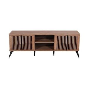 Mendler TV-rek HWC-M45, TV-tafel lowboard kast, 3D design opbergvakken 55x166x41cm, bruin - bruin Massief hout 104611+104952