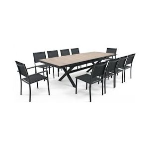 Oviala Business Aluminium en keramische uitschuifbare tafel met 10 stoelen - Oviala - bruin Aluminium 105725