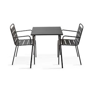 Oviala Business MobeventPro Vierkante terrastafel L.70 x B.70 x H.72 cm en 2 stapelstoelen L.55 x B.55 x H.83 cm - staal met poedercoating - Grijs - grijs Staal 104801