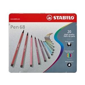 STABILO Pen 68 viltstift, metalen doos van 20 stiften in geassorteerde kleuren - 6820-6
