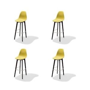 Keeve Stapelbare barkruk geel, berkenhouten frame en kunststof zitting - SET VAN 4 - geel Polypropyleen, kunststof 6096735240204