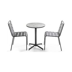 Oviala Business Ronde tuintafel en 2 grijze metalen stoelen - Oviala - grijs Staal 107836