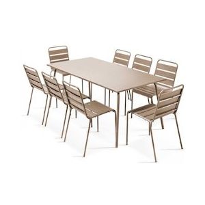 Oviala Business Terrastafel en 8 stoelen in taupe metaal - Oviala - grijs Staal 104714