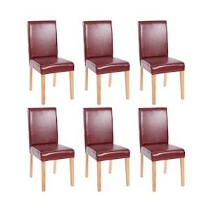 Mendler Set van 6 eetkamerstoelen Keukenstoel Littau ~ kunstleer, roodbruin, lichtgekleurde poten - rood Synthetisch materiaal 33685+33699