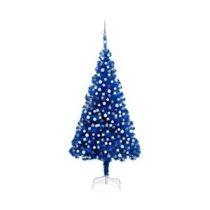 vidaXL Kunstkerstboom met LED's & kerstballen blauw 210cm PVC - 3077682