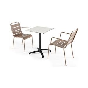 Oviala Business Terrazzo laminaat tuintafel en 2 taupe fauteuils - Oviala - grijs Metaal 107753