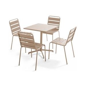 Oviala Business Vierkante tuintafel en 4 taupe stoelen - Oviala - grijs Staal 107889
