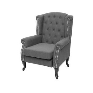 Mendler Chesterfield fauteuil, relax club fauteuil wing chair, waterafstotende stof/textiel ~ donkergrijs zonder voetenbank - grijs Textiel 75300+75301