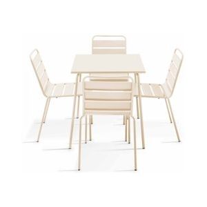 Oviala Business Ivory metalen tuintafel en 4 stoelen set - Oviala - beige Staal 109184