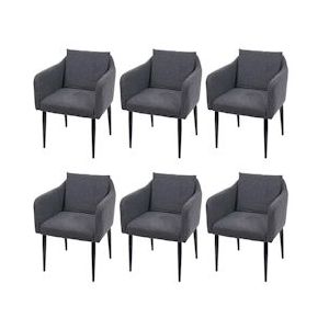 Mendler Set van 6 eetkamerstoel HWC-H93, keukenstoel fauteuil stoel ~ stof/textiel donkergrijs - grijs Textiel 3x74737