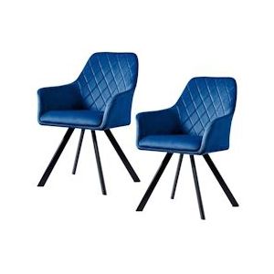 SVITA MASON Set van 2 eetkamerstoelen met armleuning Gestoffeerde stoel Keukenstoel Woonkamerstoel Metalen poten Blauw - blauw Multi-materiaal 91223