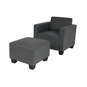 Mendler Modulaire loungestoel met voetenbank Lyon, kunstleer ~ donkergrijs - grijs Synthetisch materiaal 75179+75182