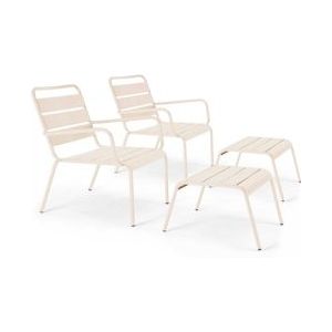 Oviala Business Set van 2 relaxfauteuils met voetsteun van ivoorkleurig metaal - beige Staal 109297