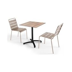 Oviala Business Set van licht eiken laminaat tuintafel en 2 taupe stoelen - Oviala - grijs Metaal 108163