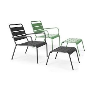 Oviala Business Set van 2 relaxfauteuils met grijze en cactusgroene metalen voetsteunen - groen Staal 107102