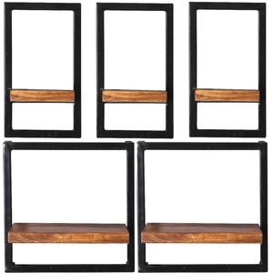 Wandrek - Mangohout - Antiek Metaal - Set van 5 Planken