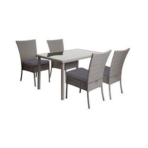 Mendler Poly-rattan set HWC-G19, zitgroep balkon/lounge set, 4x stoel+tafel, 120x75cm ~ grijs, donkergrijze kussens - grijs Kunststof 2x97138+97137