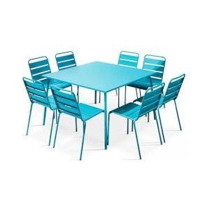 Oviala Business Set van tuintafel en 8 blauwe metalen stoelen - blauw Staal 105027