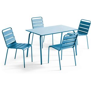 Oviala Business Set Pacific blauwe metalen terrastafel en 4 stoelen - blauw Metaal 109224