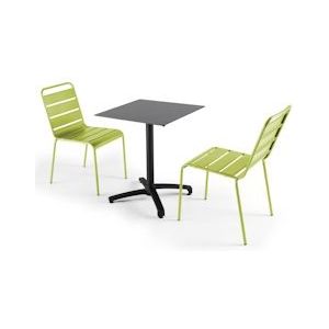 Oviala Business Set van donkere leisteen laminaat tuintafel en 2 groene stoelen - Oviala - groen Metaal 108180