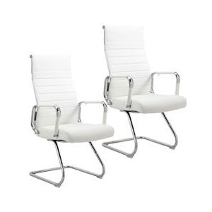 SVITA ELEGANCE COMFORT 2x bezoekersstoel kunstleer sledestoel met armleuningen wit - wit 91286