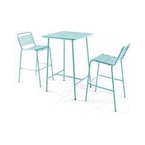 Oviala Business Set van bartafel en 2 turquoise metalen hoge stoelen - Oviala - blauw Staal 109179