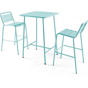 Oviala Business Set van bartafel en 2 turquoise metalen hoge stoelen - Oviala - blauw Staal 109179