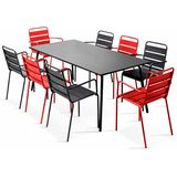 Oviala Business Set van tuintafel en 8 rood en grijs metalen fauteuils - rood Staal 103972