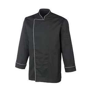 METRO Professional Heren koksjas, lange mouwen, maat XL, zwart met grijze bies - XL zwart Multi-materiaal 7158-73