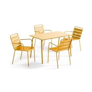 Oviala Business Set van 4 gele metalen fauteuils en terrastafel - Oviala - geel Staal 106021