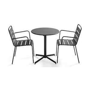 Oviala Business Set van tuintafel en 2 antraciet metalen fauteuils - Oviala - grijs Staal 105403