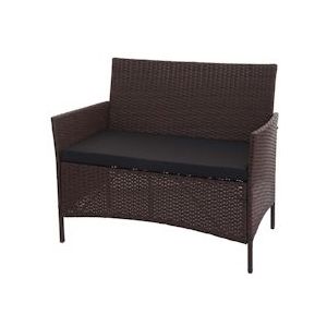 Mendler Poly-rattan tuinbank Halden, zitbank ~ bruin-gevlekt, kussens zwart - bruin Kunststof 76334