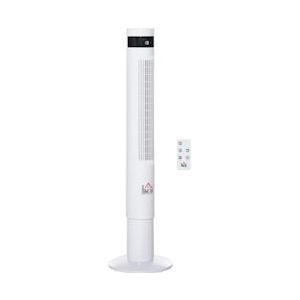 HOMCOM Torenventilator Met Afstandsbediening 85 ° Oscillerende Voetstukventilator 110 Cm Kolomventilator 50 W 3 Modi En 3 Snelheden PE Kunststof Staal Wit - wit 8700000486294