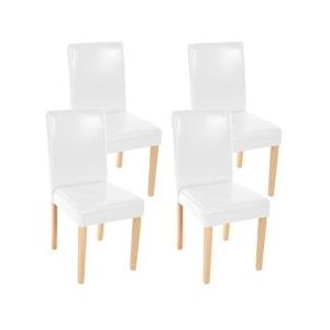 Mendler Set van 4 eetkamerstoelen Keukenstoel Littau ~ leer, witte lichtgekleurde poten - wit Synthetisch materiaal 28638