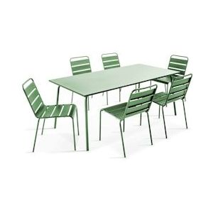 Oviala Business Set van tuintafel en 6 cactusgroene metalen stoelen - groen Staal 106033