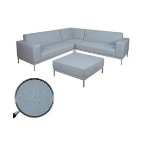Mendler Hoekbank HWC-C47, sofa lounge bank, stof/textiel binnenshuis waterafstotend 245cm ~ blauw zonder plank - grijs Textiel 58493+58494+58495+1