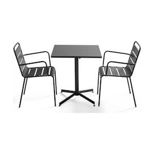 Oviala Business Vierkante terrastafel en 2 antraciet metalen fauteuils - Oviala - grijs Staal 105389