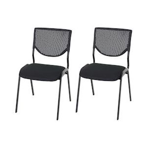 Mendler Set van 2 bezoekersstoelen T401, conferentiestoel stapelbaar, stof/textiel ~ zitting zwart, poten zwart - zwart Weefsel 42291