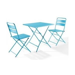 Oviala Business Inklapbare tuintafel en 2 blauwe stalen stoelen - Oviala - blauw Staal 106556