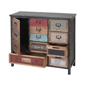 Mendler Apothekerskast HWC-A43, ladekast, massief dennenhout vintage shabby look 84x90x32cm - meerkleurig Hout 57069