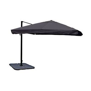Mendler Zweefparasol HWC-A96, parasol, 3x3m (Ø4.24m) polyester/aluminium 23kg ~ Flap, antraciet met voet - zwart Textiel 138990+31831