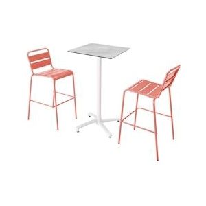 Oviala Business Set van hoge tafel van marmerlaminaat en 2 hoge stoelen van klei - roze Metaal 110566