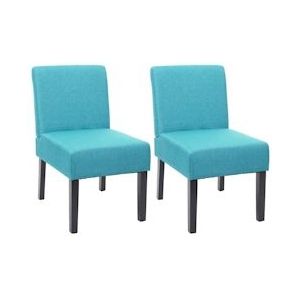 Mendler Set van 2 eetkamerstoel HWC-F61, stoel loungestoel, stof/textiel ~ benzine - blauw Textiel 70175