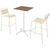 Oviala Business Set van hoge tafel in taupe laminaat en 2 ivoorkleurige hoge stoelen - wit 110577
